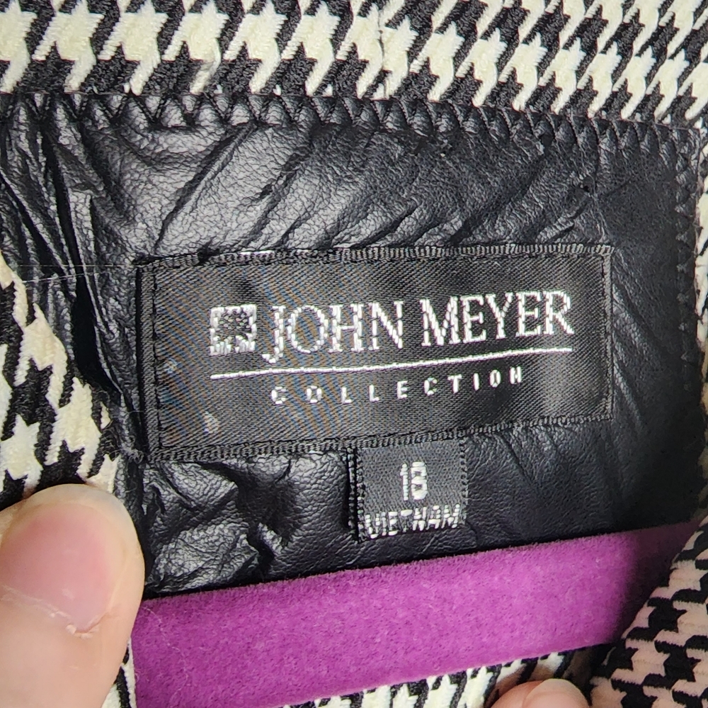 John Meyer Collection Vintage Houndstooth Blazer with Faux Leather Work Jacket - Picture 9 of 11